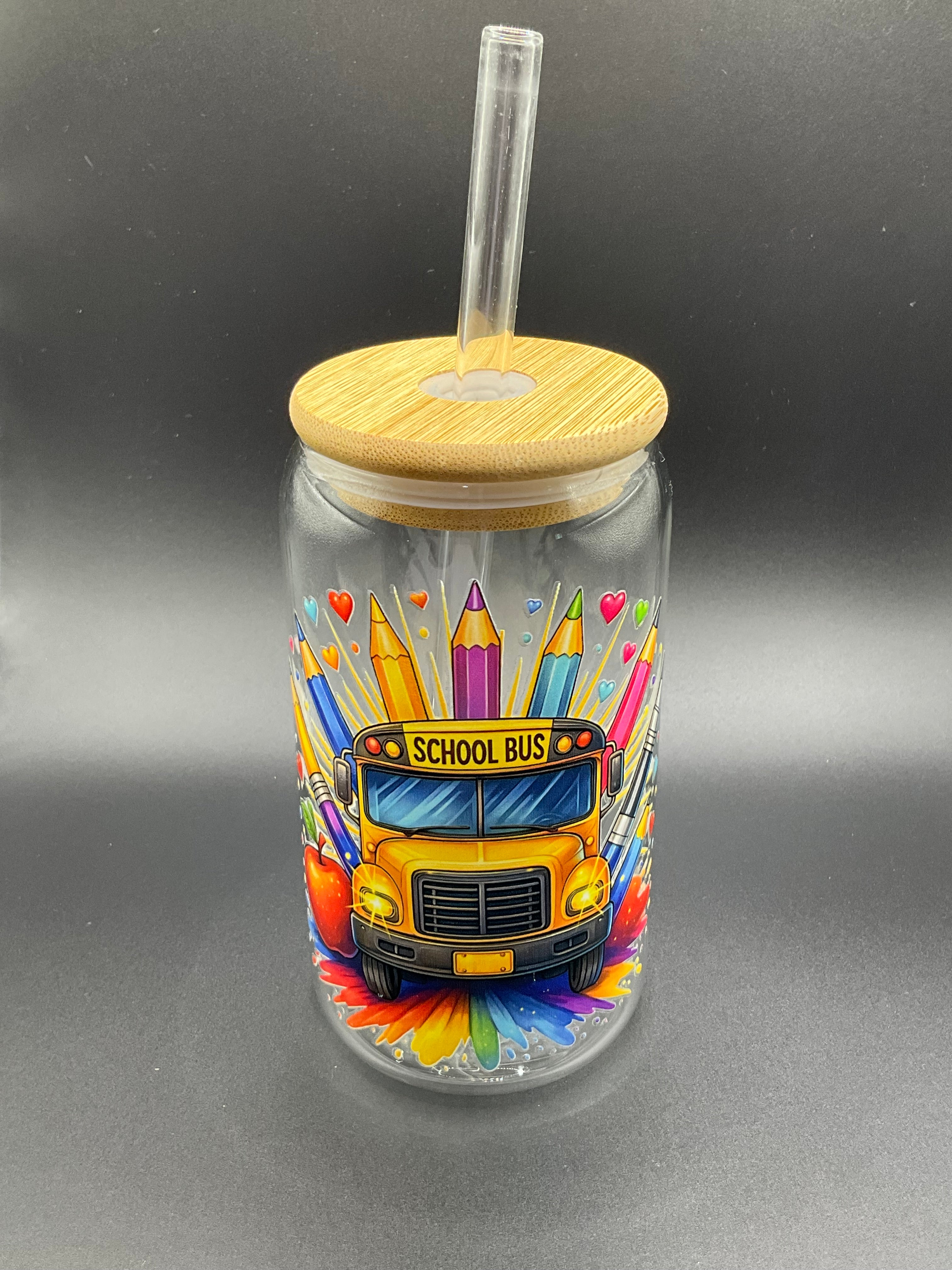 School bus glass cup